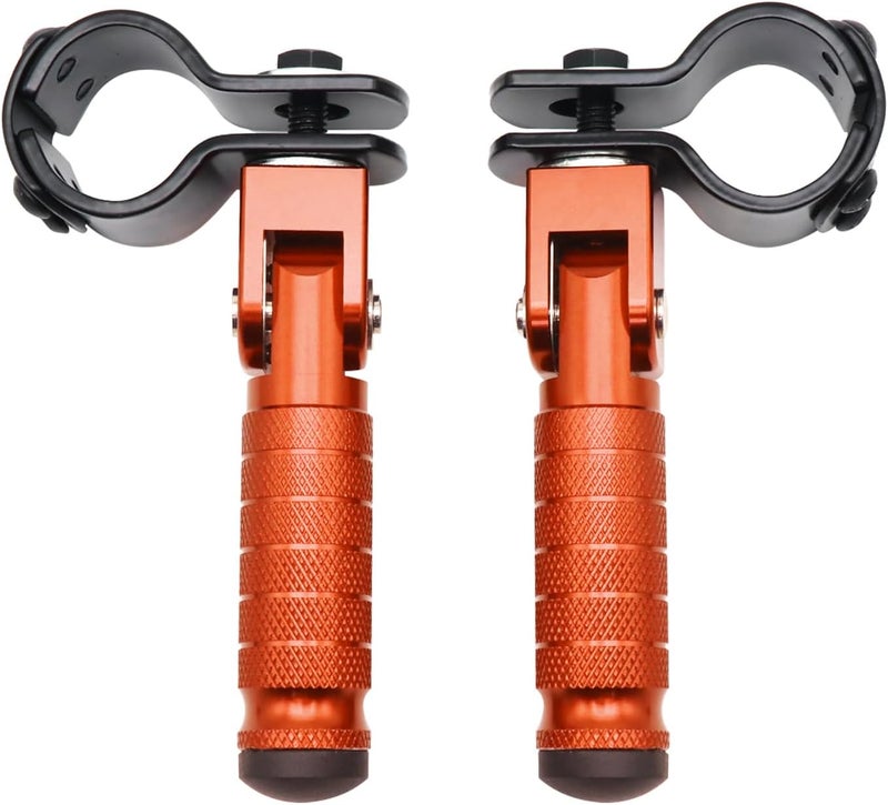 YWLUWEI M8 Motorcycle Foot Rests Fit 1.22-1.29in Motorbike Brackets Foldable Foot Pegs Front Footpeg Rear Footpeg Anti-Skid Rearsets Folded Footrest 90 Degree Fixed Folding Passenger Pedal Supports (Orange) - Image 1